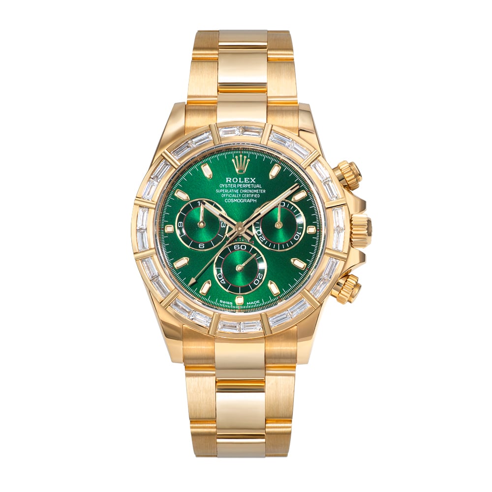 Rolex Daytona 116568BR, 18K Yellow Gold, Green Index Dial, Oyster