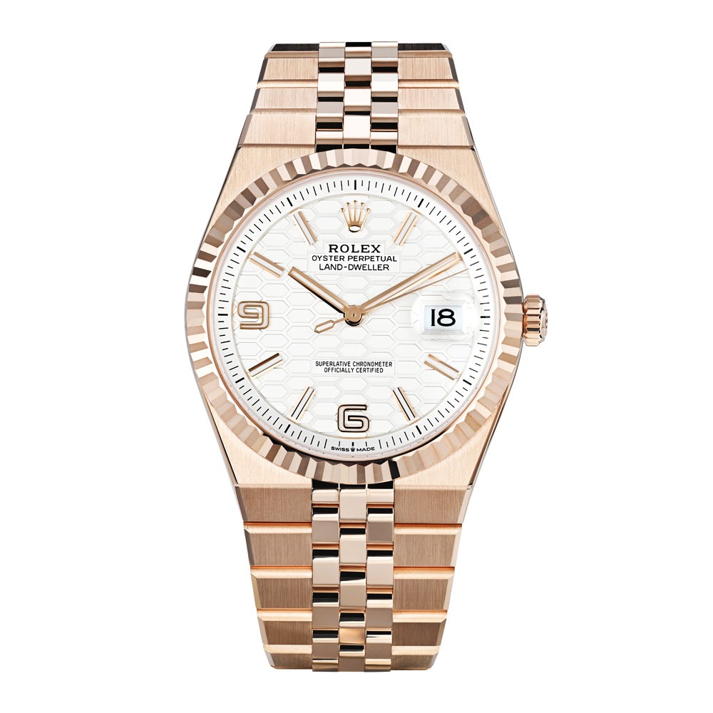 Rolex Land-Dweller 127335, 18K Rose Gold, White Honeycomb Motif