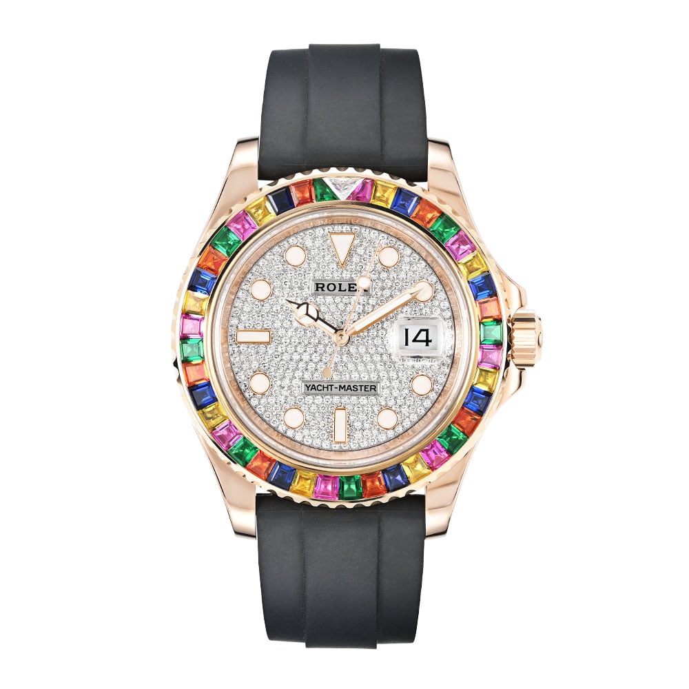 mmm Rolex Yacht-Master 116695SATS, 18K Rose Gold, Pave Index Dial