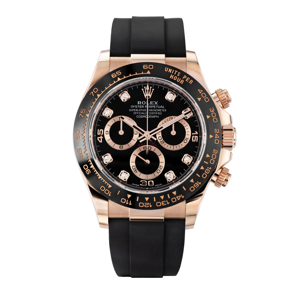 Rolex daytona black sale dial rose gold