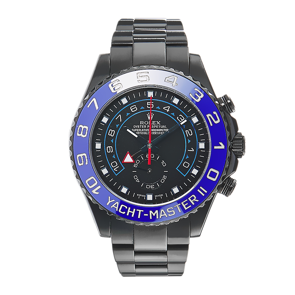 Rolex YachtMaster II Stainless Steel DLC Black Index Dial Watch 116680